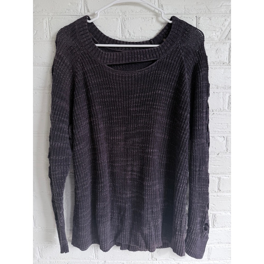 Maurices‎ Womens XL Sweater Cutout Shoulder Knit Dark Purple Casual